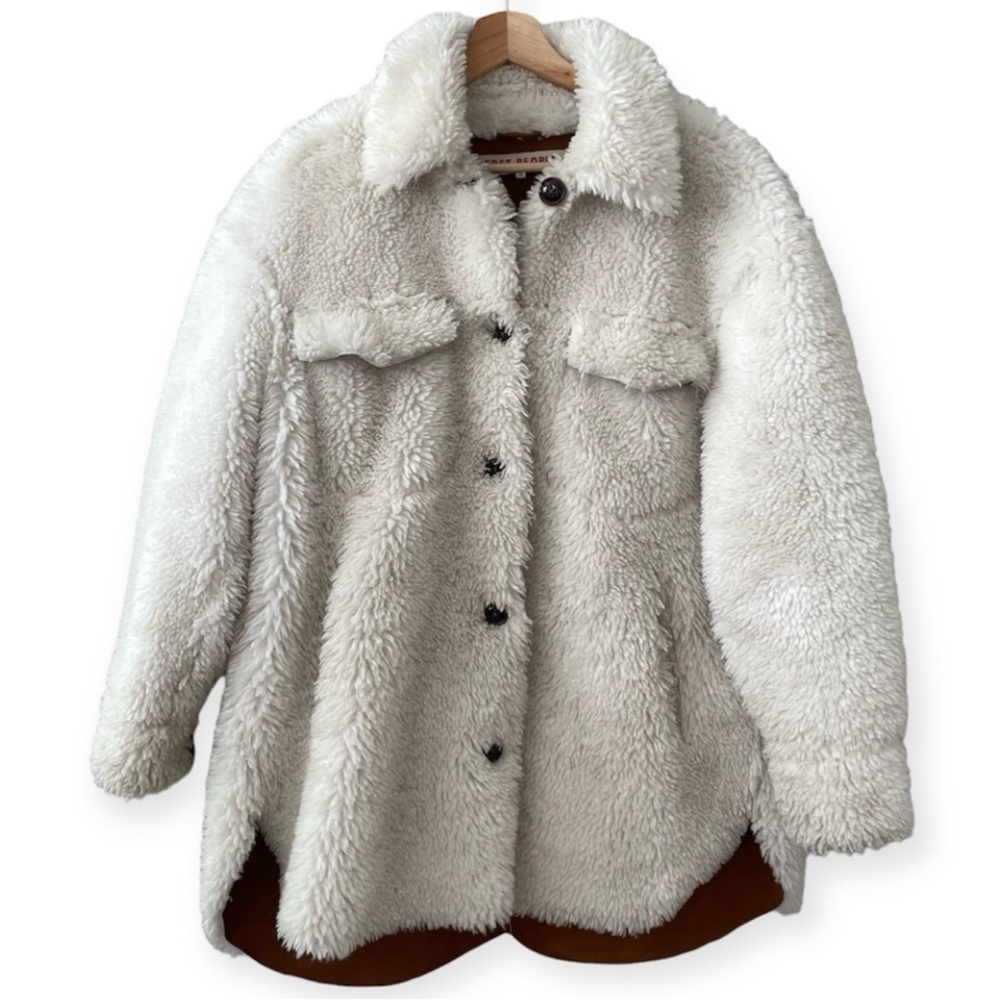 Free People Teddy Sherpa Faux Suede Shirt Jacket Shacket XS